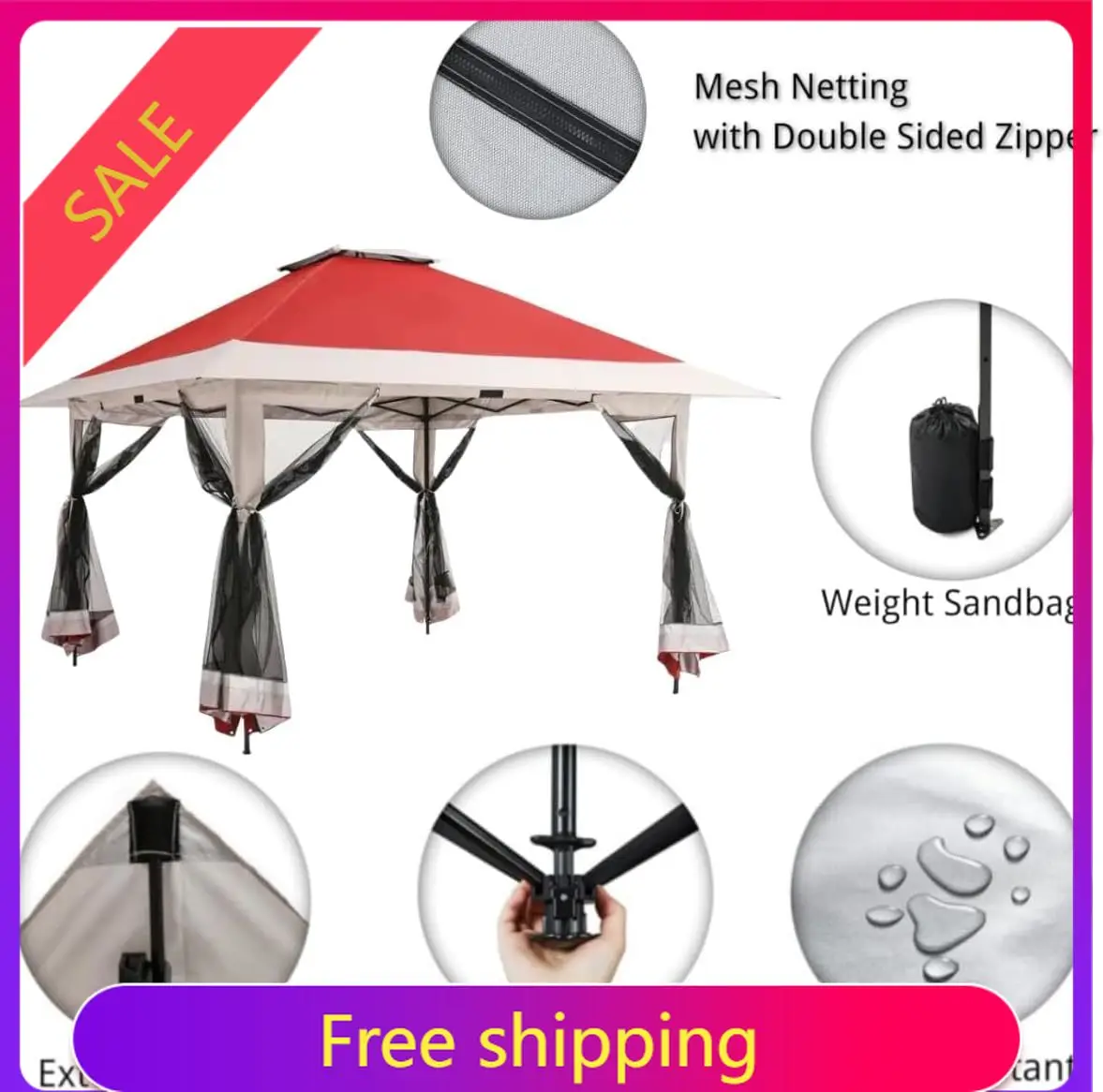 12x12FT Pop-Up Gazebo with Mosquito Netting, Large Outdoor Patio Canopy Tent, Waterproof & UV Protection Sun Shelter, Easy Setup
12x12FT Pop-Up Gazebo with Mosquito Netting, Large Outdoor Patio Canopy Tent, Waterproof & UV Protection Sun Shelter, Easy Setup