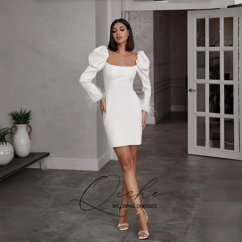 QICHE Simple Feather Short Sheath Wedding Dress 2026 Long Sleeves Square Collar Pleat Bridal Gown Vestidos De Noiva Customized
QICHE Simple Feather Short Sheath Wedding Dress 2026 Long Sleeves Square Collar Pleat Bridal Gown Vestidos De Noiva Customized