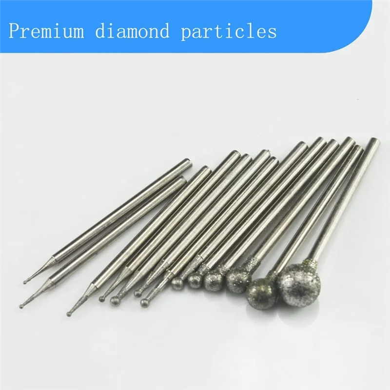 AA63 HOT 13 Pcs Ball Shape Diamond Burr Diamond Mounted Grinding Burs Stone Carving Set With 3/32 Inch Mandrel For Rotary Tools
AA63 HOT 13 Pcs Ball Shape Diamond Burr Diamond Mounted Grinding Burs Stone Carving Set With 3/32 Inch Mandrel For Rotary Tools