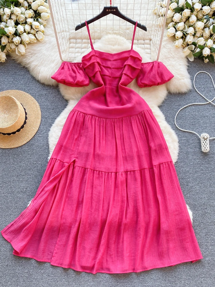 Beach Sexy Off Shoulder Dress Women Clothing Puff Sleeves Slim Shoulder Hollow Midi Suspender Long Dress
Beach Sexy Off Shoulder Dress Women Clothing Puff Sleeves Slim Shoulder Hollow Midi Suspender Long Dress