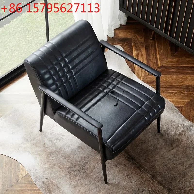 Nordic modern all-leather sofa chair, living room top layer cowhide wrought iron single sofa4593
Nordic modern all-leather sofa chair, living room top layer cowhide wrought iron single sofa4593