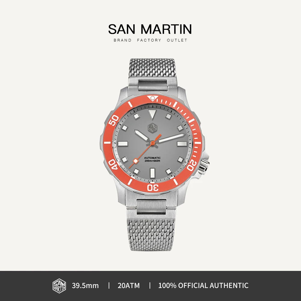 San Martin Design Diver Men Watch 39.5mm Japan NH35 Mechanical Watches Stainless Steel Milanese Bracelet Waterproof 20Bar SN0085
San Martin Design Diver Men Watch 39.5mm Japan NH35 Mechanical Watches Stainless Steel Milanese Bracelet Waterproof 20Bar SN0085