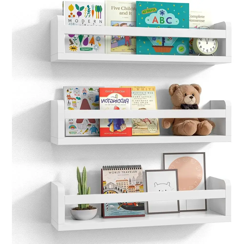 White Wooden Baby and Kids Bookshelf Set, Wall-Mounted, 16.5 for Nurseries and Bedrooms
White Wooden Baby and Kids Bookshelf Set, Wall-Mounted, 16.5 for Nurseries and Bedrooms