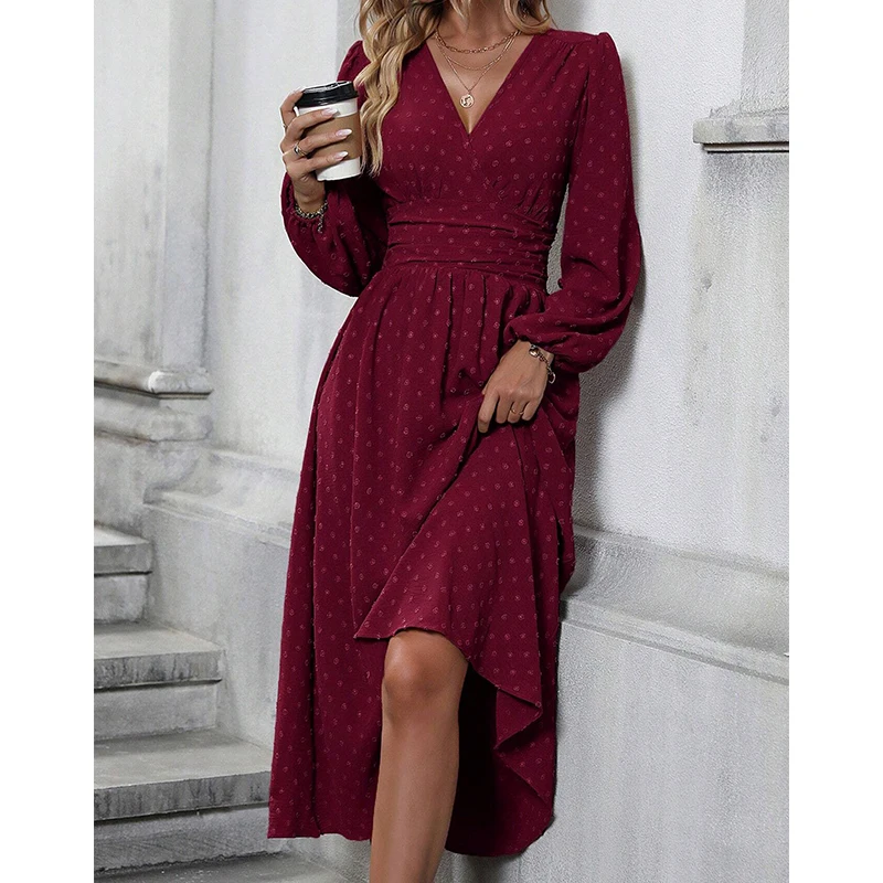 Elegant Office Lady Dots Wrap Women's Dress Spring Fall Autumn Sexy Sundress Lantern Long Sleeve V Neck Maxi Dresses For Work
Elegant Office Lady Dots Wrap Women's Dress Spring Fall Autumn Sexy Sundress Lantern Long Sleeve V Neck Maxi Dresses For Work