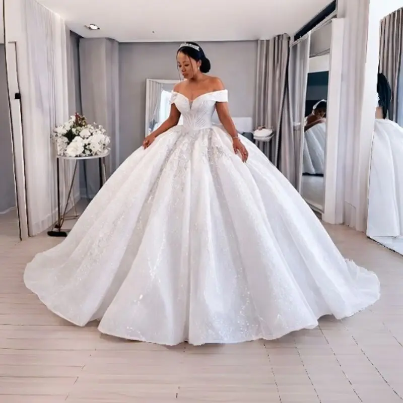 Customized Shinny Fully Beads Sequins Ballgown Wedding Dress Robe De Mariée Off the Shoulder Elegant Bridal Gown
Customized Shinny Fully Beads Sequins Ballgown Wedding Dress Robe De Mariée Off the Shoulder Elegant Bridal Gown