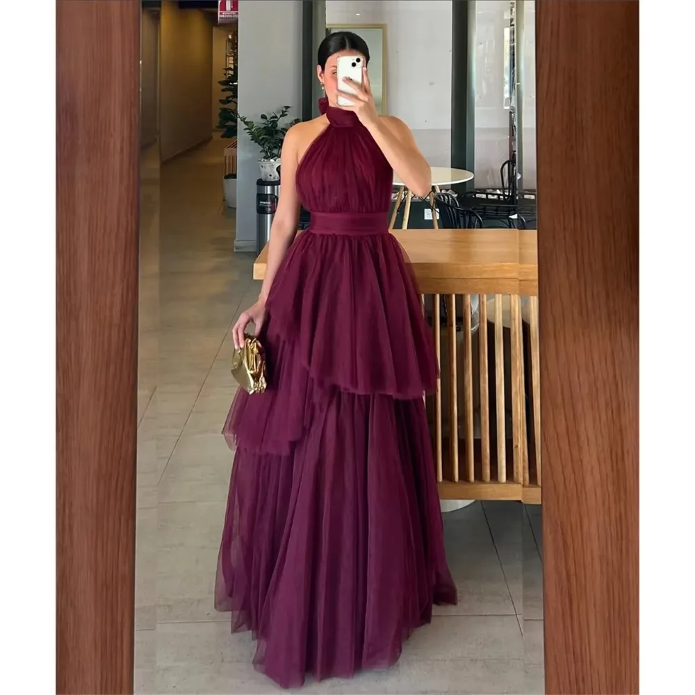 Simple Halter Party Dress Tiered Pleat Tulle Floor Length Formal Evening Prom Dresses Woman for Special Event Gown
Simple Halter Party Dress Tiered Pleat Tulle Floor Length Formal Evening Prom Dresses Woman for Special Event Gown