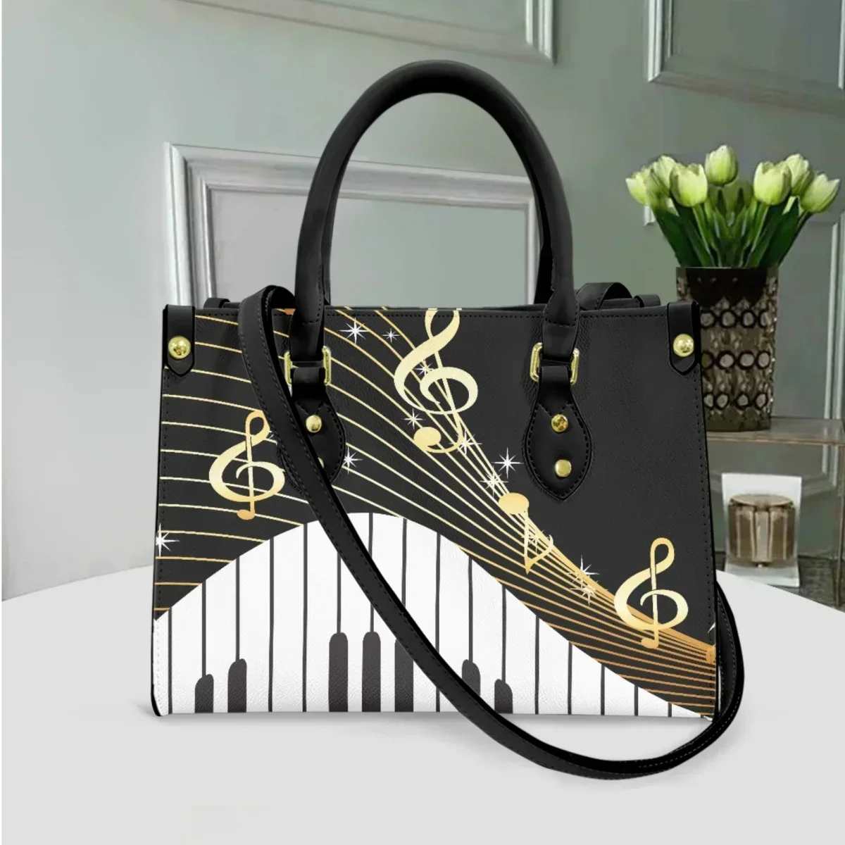 Piano Music Pattern Handbag Luxury Gold Note Printing Fashion Outdoor Pu Shoulder Bag Ladies Girl Casual Large Capacity Tote Bag
Piano Music Pattern Handbag Luxury Gold Note Printing Fashion Outdoor Pu Shoulder Bag Ladies Girl Casual Large Capacity Tote Bag