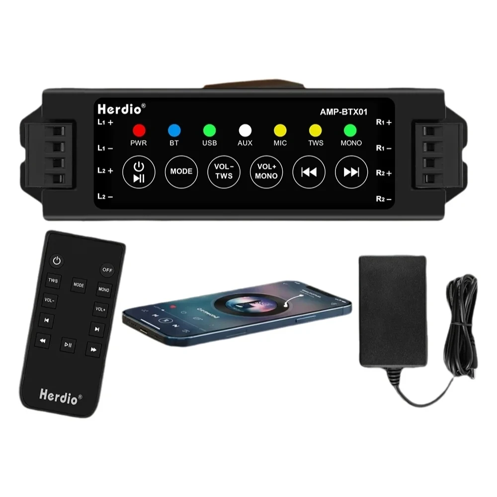 Herdio 4-Channel Bluetooth Audio Amplifier with Remote Control for Bathroom Wall/Ceiling Speakers EU/US/UK/AU Compatible
Herdio 4-Channel Bluetooth Audio Amplifier with Remote Control for Bathroom Wall/Ceiling Speakers EU/US/UK/AU Compatible