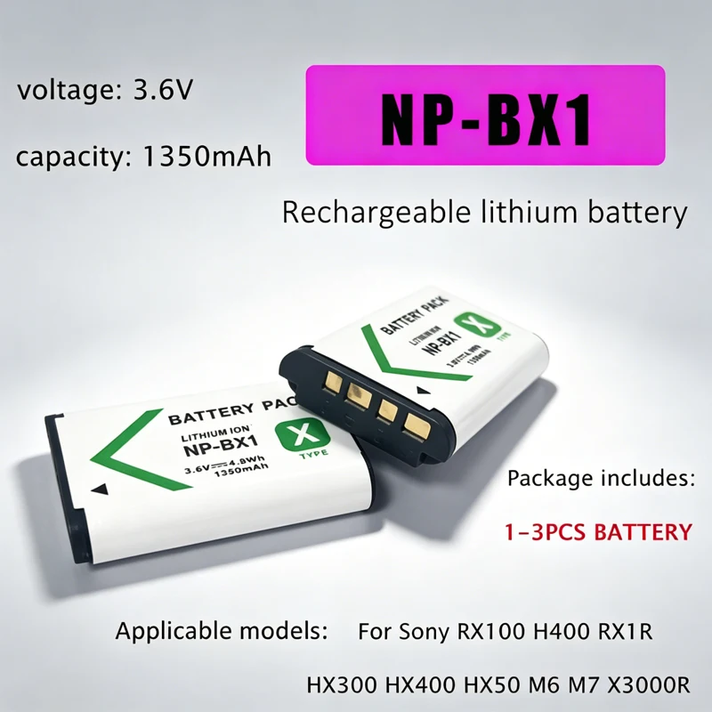 NP-BX1 NPBX1 1350mAh Camera Battery for Sony RX100 H400 RX1R HX300 HX400 HX50 M6 M7 X3000R X3000 AS300
NP-BX1 NPBX1 1350mAh Camera Battery for Sony RX100 H400 RX1R HX300 HX400 HX50 M6 M7 X3000R X3000 AS300