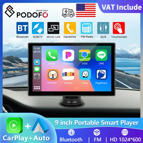 Portable 9" Car Mirror Radio Multimedia Video Player Universal Wireless CarPlay Android Auto Screen Bluetooth AUX TF GPS DVR