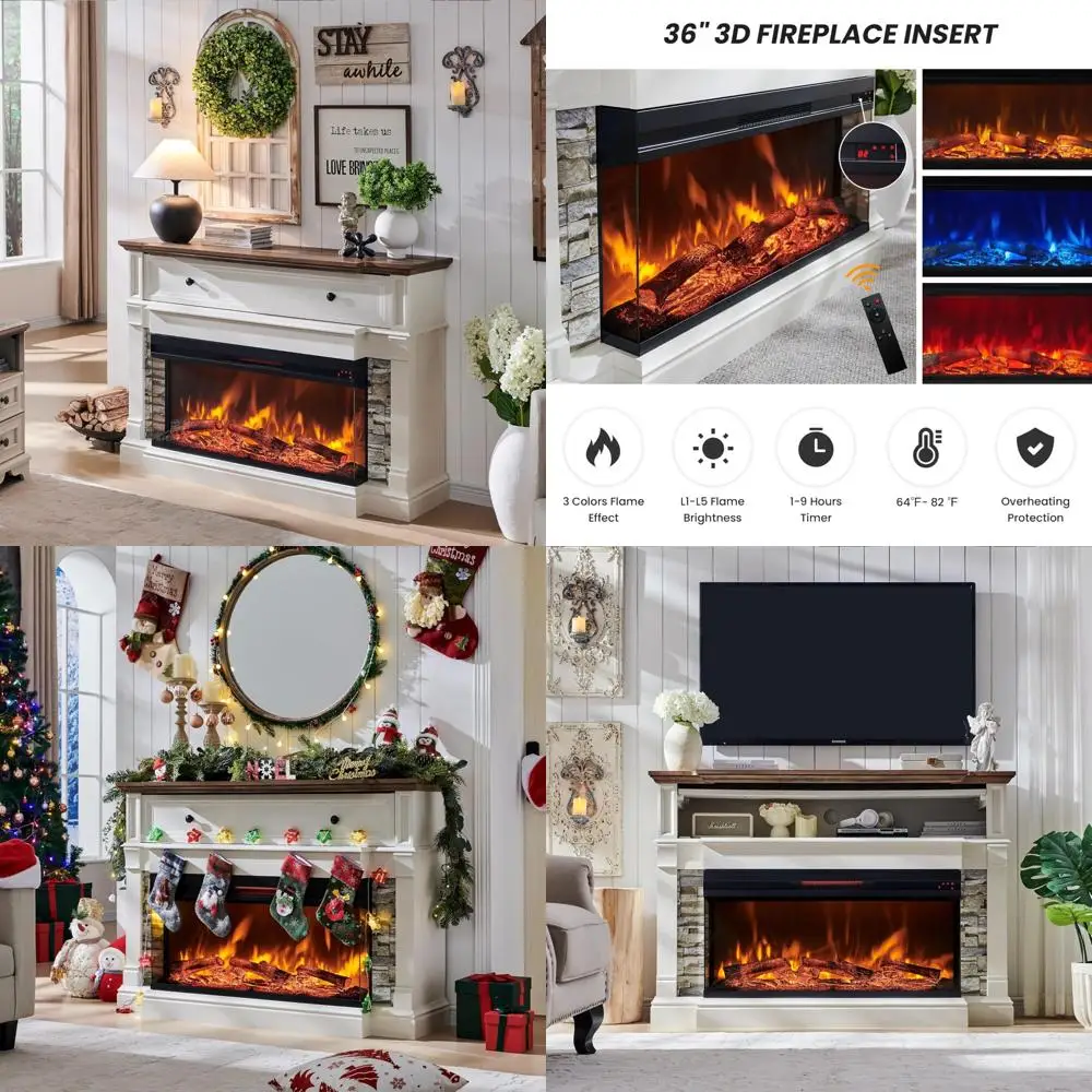 52 Electric Fireplace with Mantel, Freestanding Heater, 36 Glass Insert, TV Stand for TVs up to 65
52 Electric Fireplace with Mantel, Freestanding Heater, 36 Glass Insert, TV Stand for TVs up to 65