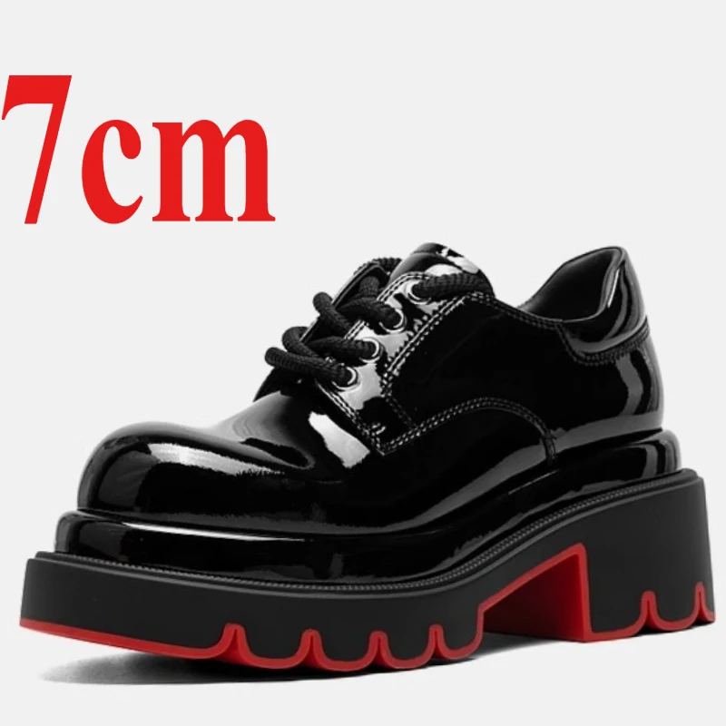 Genuine Leather Handmade Thick Soled Shoes Women's Increase 7cm Black/Red Banquet High Heels British Street Casual Cowhide Shoes
Genuine Leather Handmade Thick Soled Shoes Women's Increase 7cm Black/Red Banquet High Heels British Street Casual Cowhide Shoes