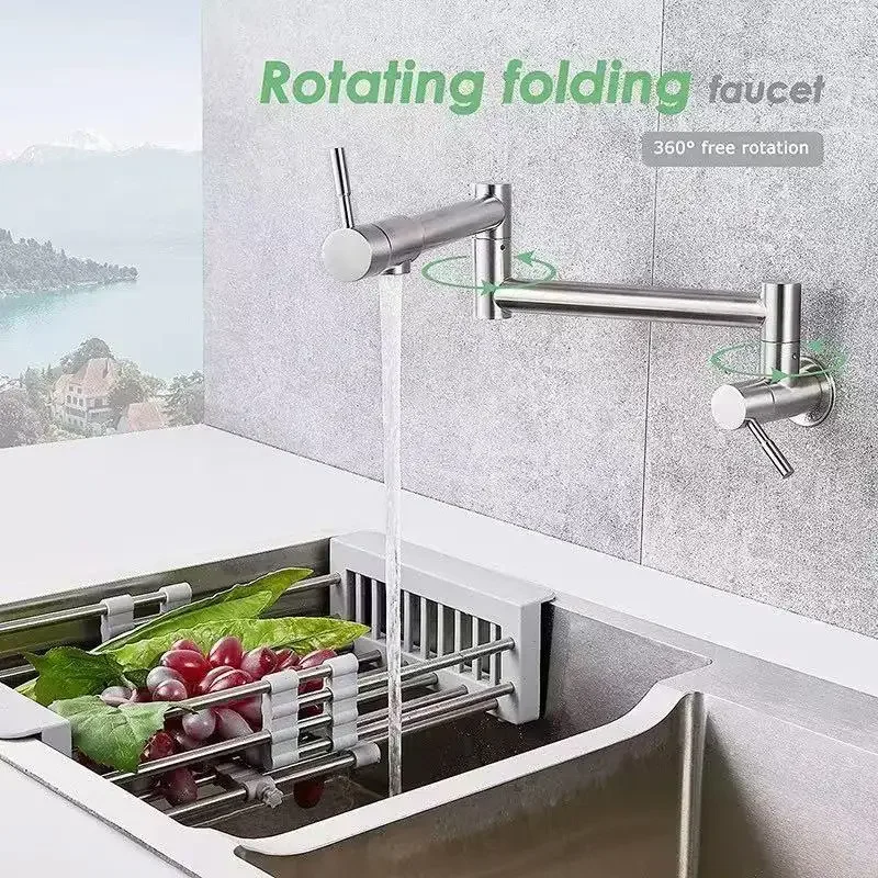 Pot Filler Tap Wall Mounted Foldable Kitchen Faucet Single Cold Single Hole Dual Switch Sink Tap 360 Rotate Spout Washing Faucet
Pot Filler Tap Wall Mounted Foldable Kitchen Faucet Single Cold Single Hole Dual Switch Sink Tap 360 Rotate Spout Washing Faucet