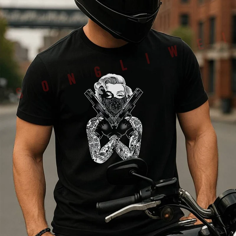 Gangster Marilyn Guns Bandanna Tattoos 2nd Amendment Loose Men's Casual Moto T-Shirt Cotton Short Sleeve Shirt Summer Tops Tee
Gangster Marilyn Guns Bandanna Tattoos 2nd Amendment Loose Men's Casual Moto T-Shirt Cotton Short Sleeve Shirt Summer Tops Tee