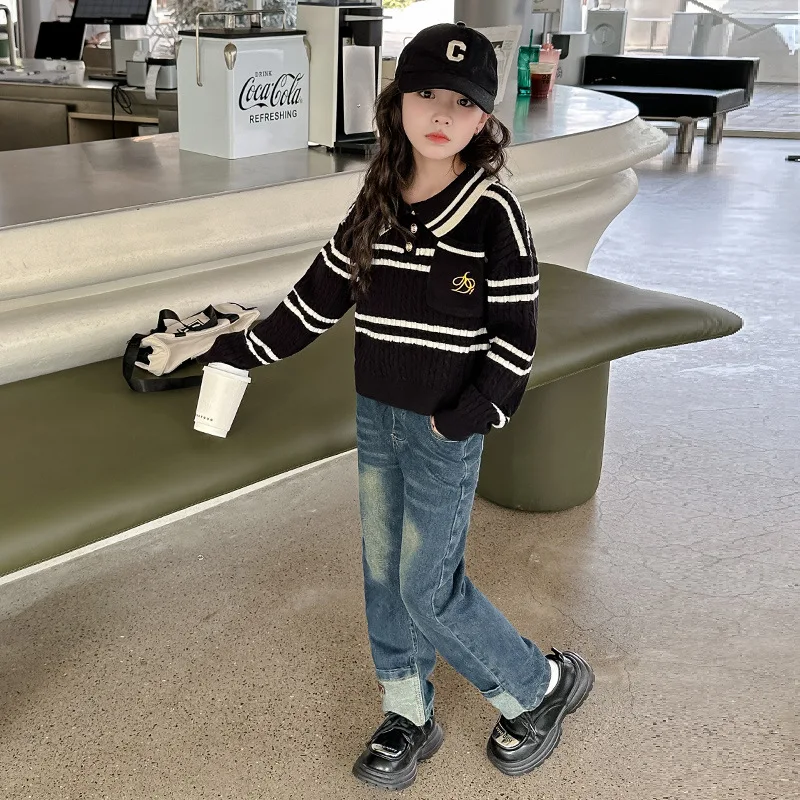 Baby Girl Clothes Suit New Fall Sweater 2024 Fashion Girls Mid-size Korean Knit Striped Sweater Jeans Set Fashion Comfort Kids
Baby Girl Clothes Suit New Fall Sweater 2024 Fashion Girls Mid-size Korean Knit Striped Sweater Jeans Set Fashion Comfort Kids