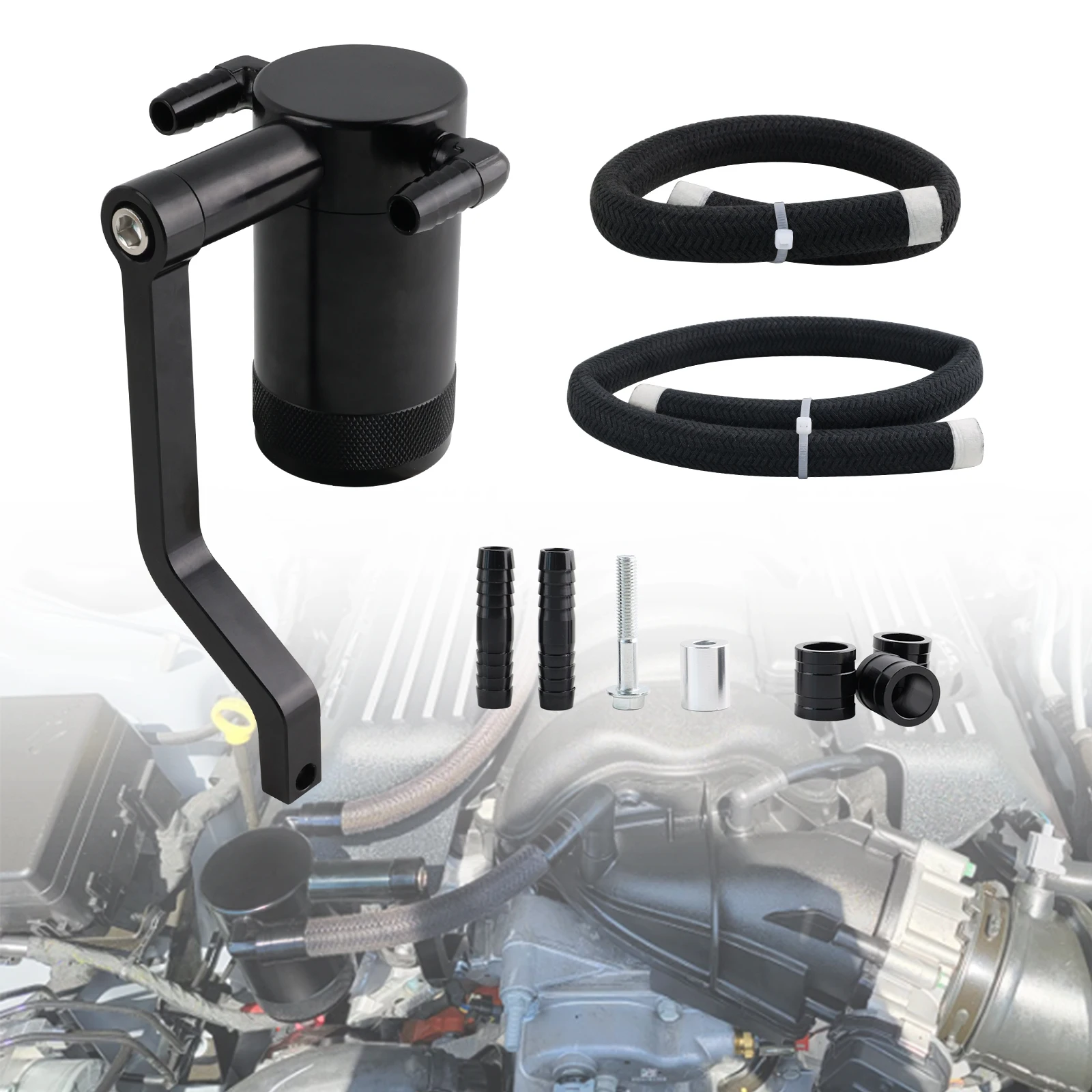 New Oil Catch Can Kit for 11-21 Dodge Challenger Chrysler Z-Bracket Black Finish
New Oil Catch Can Kit for 11-21 Dodge Challenger Chrysler Z-Bracket Black Finish