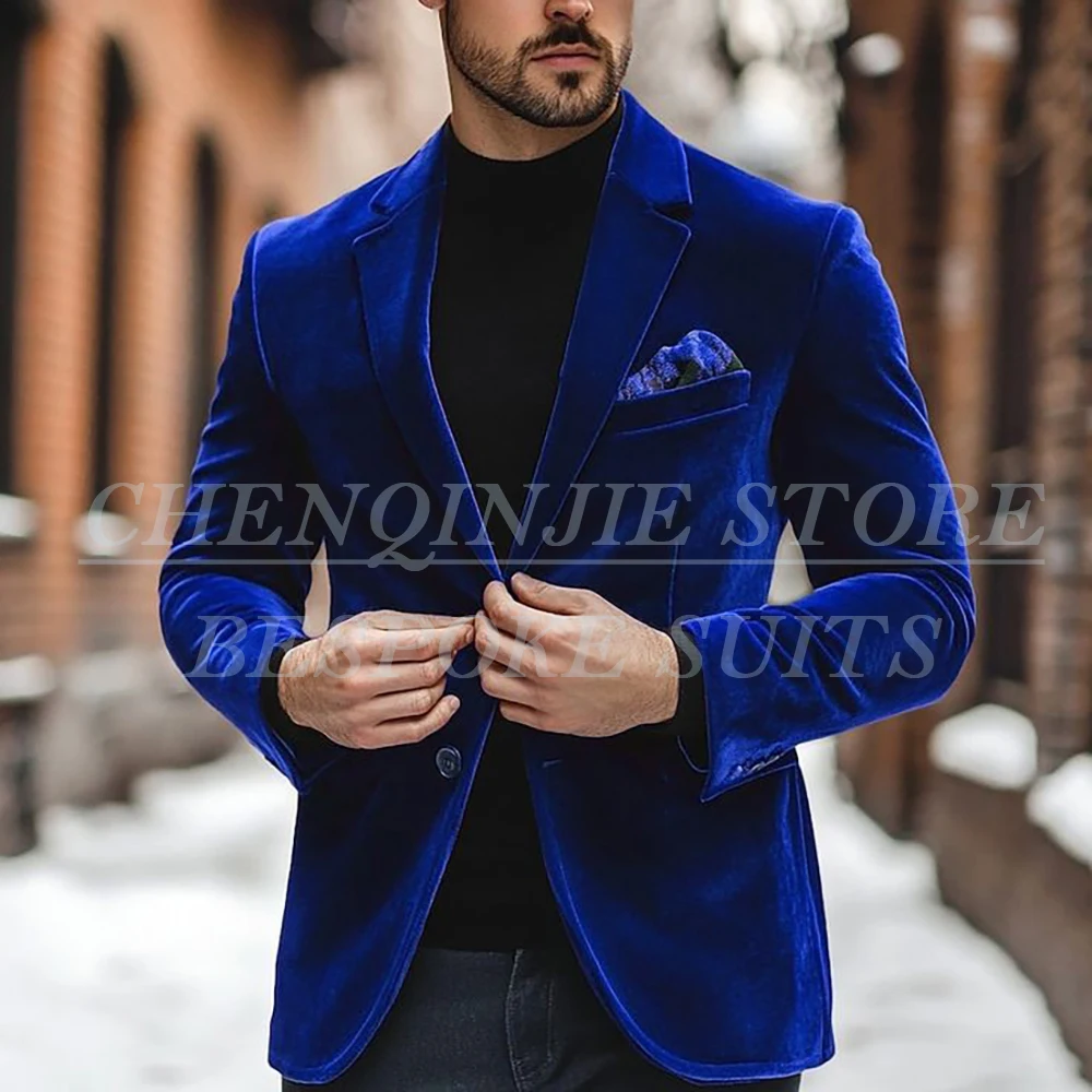 Casual Blue Velvet Men's Suits Blazer 1 Piece Single Breasted Notch Lapel Slim Fit Smoking Jacket Customzied Male Clothing 2025
Casual Blue Velvet Men's Suits Blazer 1 Piece Single Breasted Notch Lapel Slim Fit Smoking Jacket Customzied Male Clothing 2025