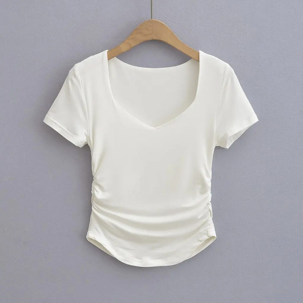 Summer Women's Slim-Fit Pleated T-Shirt Double-Layer Heart Collar Spice Girl Style Pure Desire Short-Sleeved Top
Summer Women's Slim-Fit Pleated T-Shirt Double-Layer Heart Collar Spice Girl Style Pure Desire Short-Sleeved Top