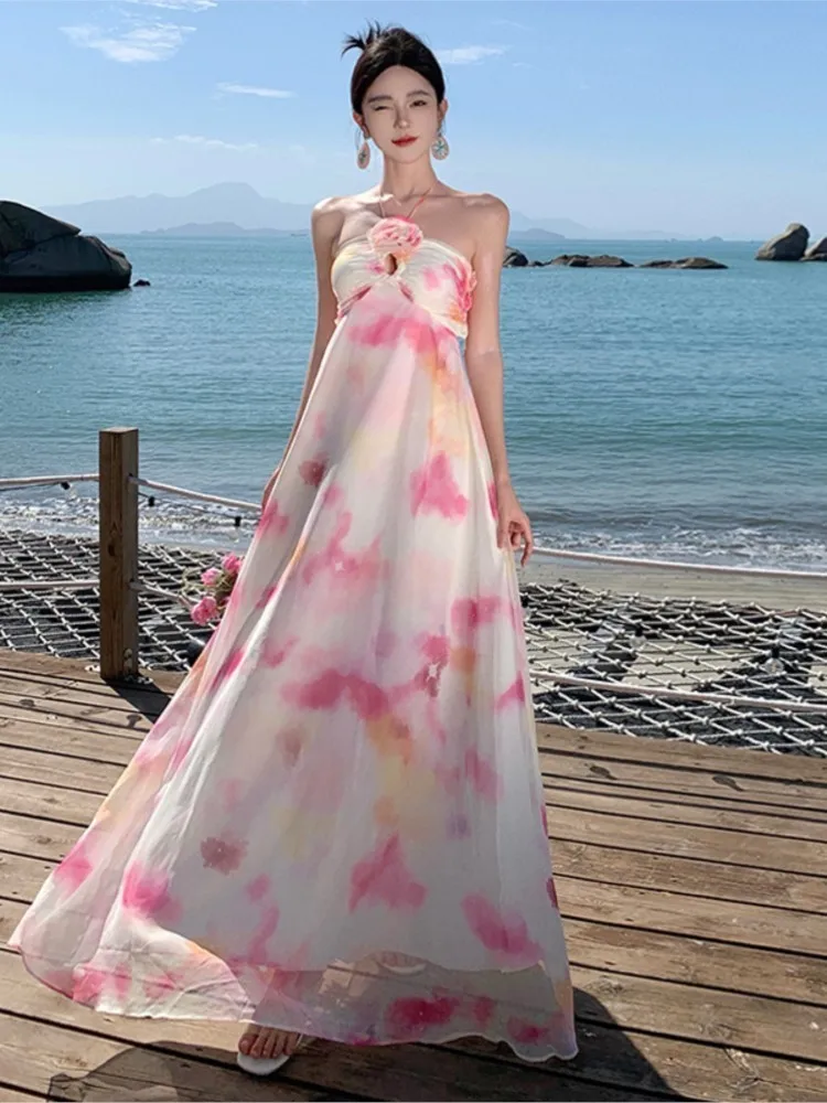 Summer Sexy Club Women's Neck-mounted Floral Print Dresses A-Line Sleeveless Sweet Backless Beach Holiday Evening Party Sundress
Summer Sexy Club Women's Neck-mounted Floral Print Dresses A-Line Sleeveless Sweet Backless Beach Holiday Evening Party Sundress