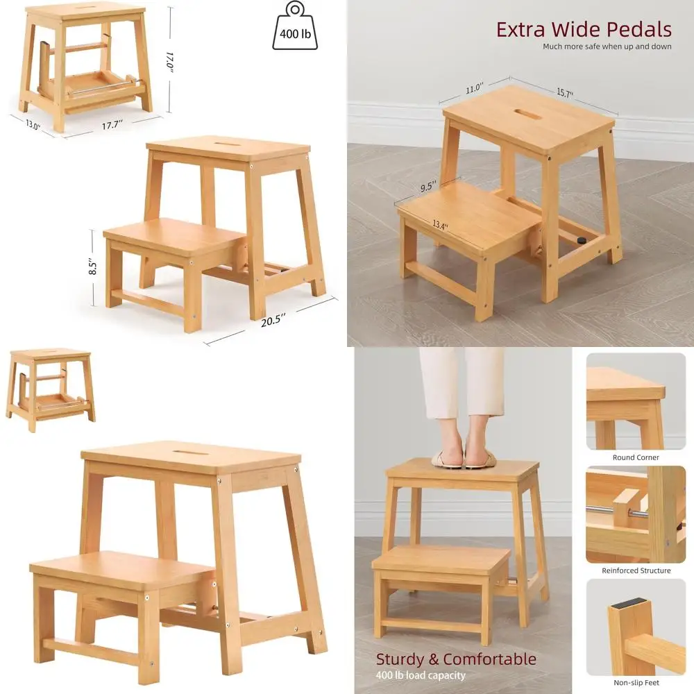 Sturdy Bamboo Folding Step Stool for Home Safety, Wide-Step Ladder for Bathroom, Bedroom, Kitchen, Suitable for Kids and Adults,
Sturdy Bamboo Folding Step Stool for Home Safety, Wide-Step Ladder for Bathroom, Bedroom, Kitchen, Suitable for Kids and Adults,