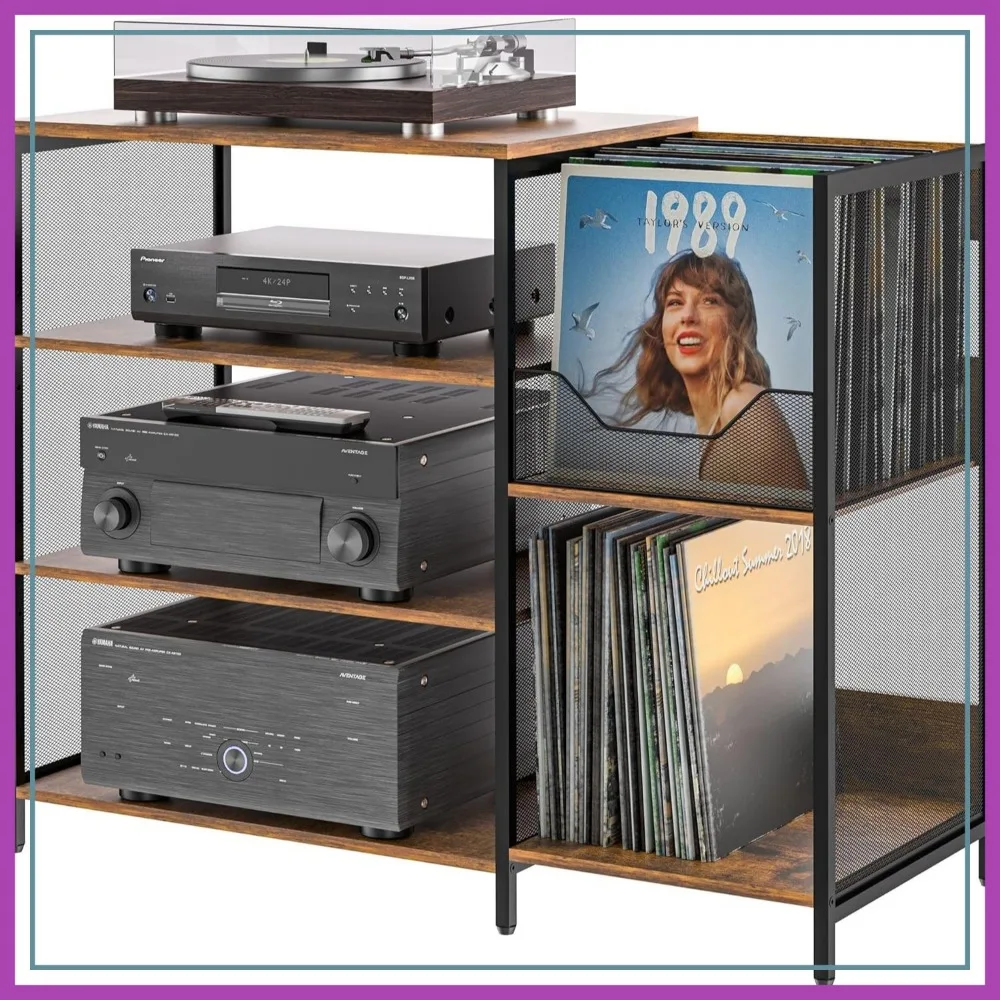 Large Record Player Stand with Vinyl Storage for 150 Records, AV Media Cabinet, Sturdy Adjustable Shelves, Rustic Brown
Large Record Player Stand with Vinyl Storage for 150 Records, AV Media Cabinet, Sturdy Adjustable Shelves, Rustic Brown
