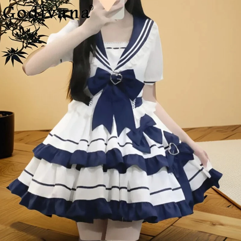 Japanese Sweet Bow Ruffles Blue Princess Dress Women's Summer Short Sleeve A-line High Waist Lolita Daily Short Cake Dresses
Japanese Sweet Bow Ruffles Blue Princess Dress Women's Summer Short Sleeve A-line High Waist Lolita Daily Short Cake Dresses