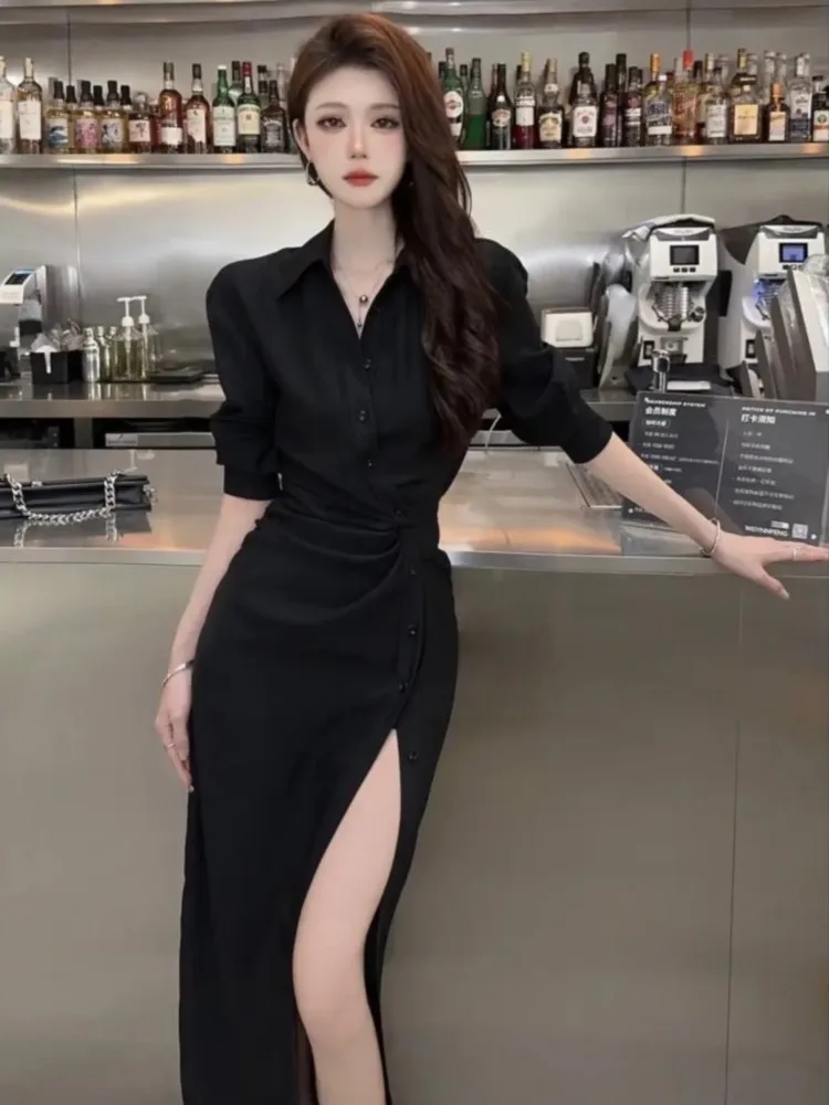 French Fashion Half Sleeve Dress Women Autumn Turn-Down Collar Slim Fit Single Breasted Midi Dresses Office Lady Long Vestidos
French Fashion Half Sleeve Dress Women Autumn Turn-Down Collar Slim Fit Single Breasted Midi Dresses Office Lady Long Vestidos