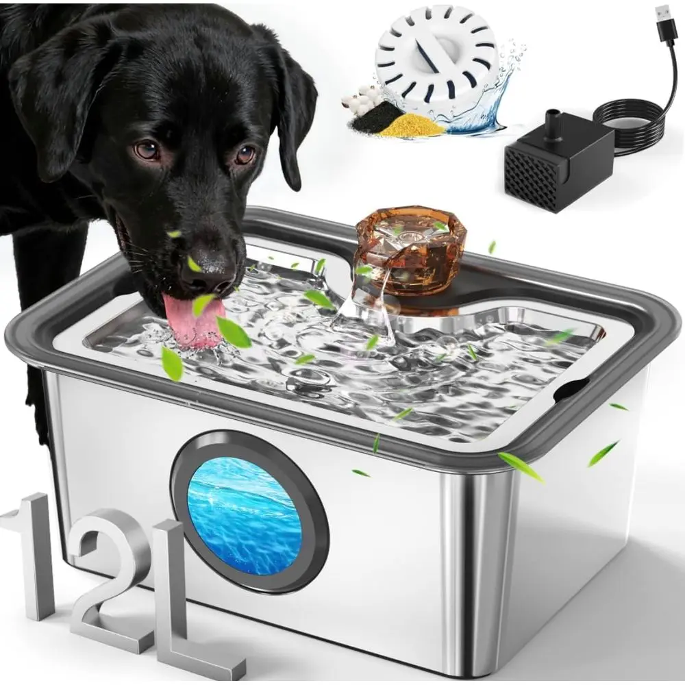 Large Capacity Stainless Steel Dog Water Fountain with LED Light & Water Level Indicator for Multi-Pet Households
Large Capacity Stainless Steel Dog Water Fountain with LED Light & Water Level Indicator for Multi-Pet Households