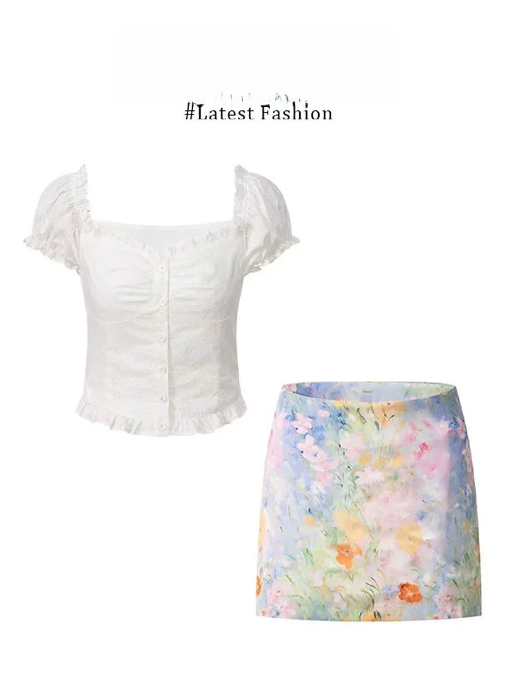 French Style Hollow out Shoulder Short Sleeve T-Shirt Top And Bubble Sleeve Short Skirt Two Piece Set Summer Fashion for Women
French Style Hollow out Shoulder Short Sleeve T-Shirt Top And Bubble Sleeve Short Skirt Two Piece Set Summer Fashion for Women