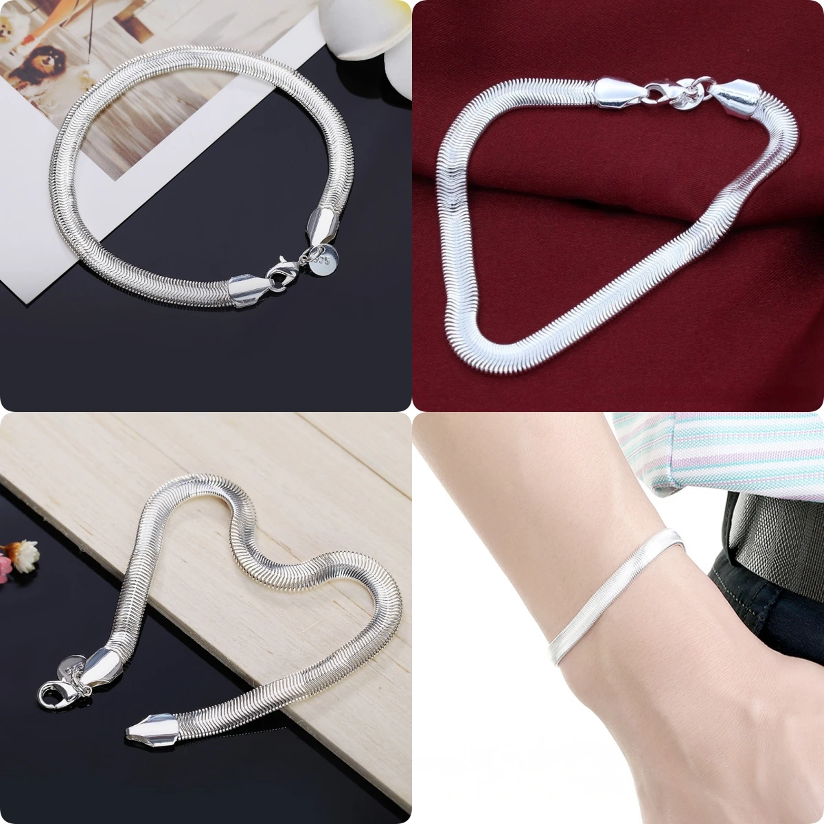 1pcs 925 sterling silver fine 6MM Flat soft snake bone chain Bracelets for women Fashion Party Wedding Accessories Jewelry Gifts
1pcs 925 sterling silver fine 6MM Flat soft snake bone chain Bracelets for women Fashion Party Wedding Accessories Jewelry Gifts