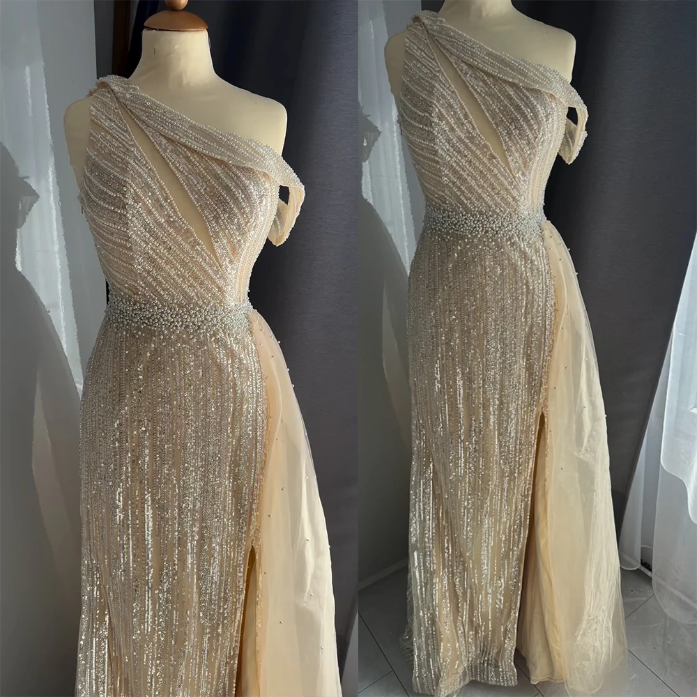 Elegant Pearls Mermaid Evening Dress Luxury One-Shoulder Beads Slit Long Formal Prom Wedding Party Gown for Women Customize 2025
Elegant Pearls Mermaid Evening Dress Luxury One-Shoulder Beads Slit Long Formal Prom Wedding Party Gown for Women Customize 2025