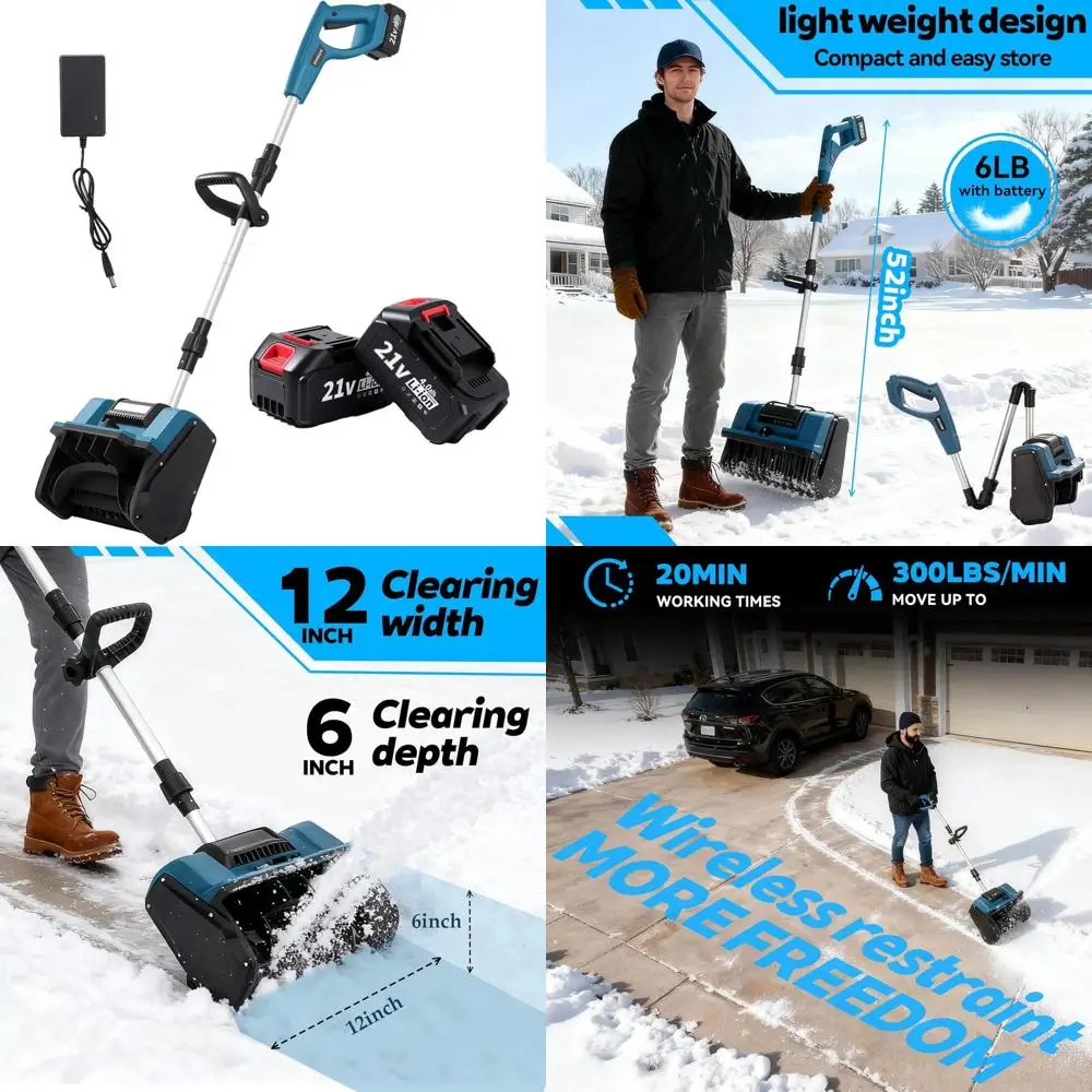 12-дюймовый беспроводной снегоочиститель, двойной аккумулятор емкостью 4,0 Ач с быстрым зарядным устройством для эффективного удаления снега на палубе, патио и подъездных дорогах
12-дюймовый беспроводной снегоочиститель, двойной аккумулятор емкостью 4,0 Ач с быстрым зарядным устройством для эффективного удаления снега на палубе, патио и подъездных дорогах