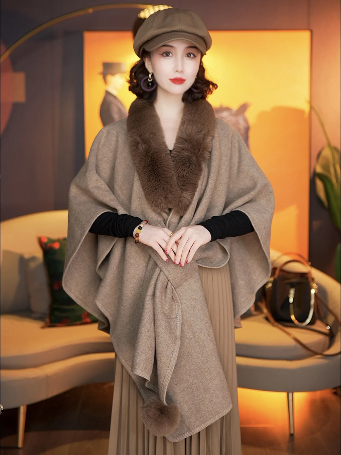 Autumn and winter warm knitted sweater collar cardigan shawl femininity outside
Autumn and winter warm knitted sweater collar cardigan shawl femininity outside