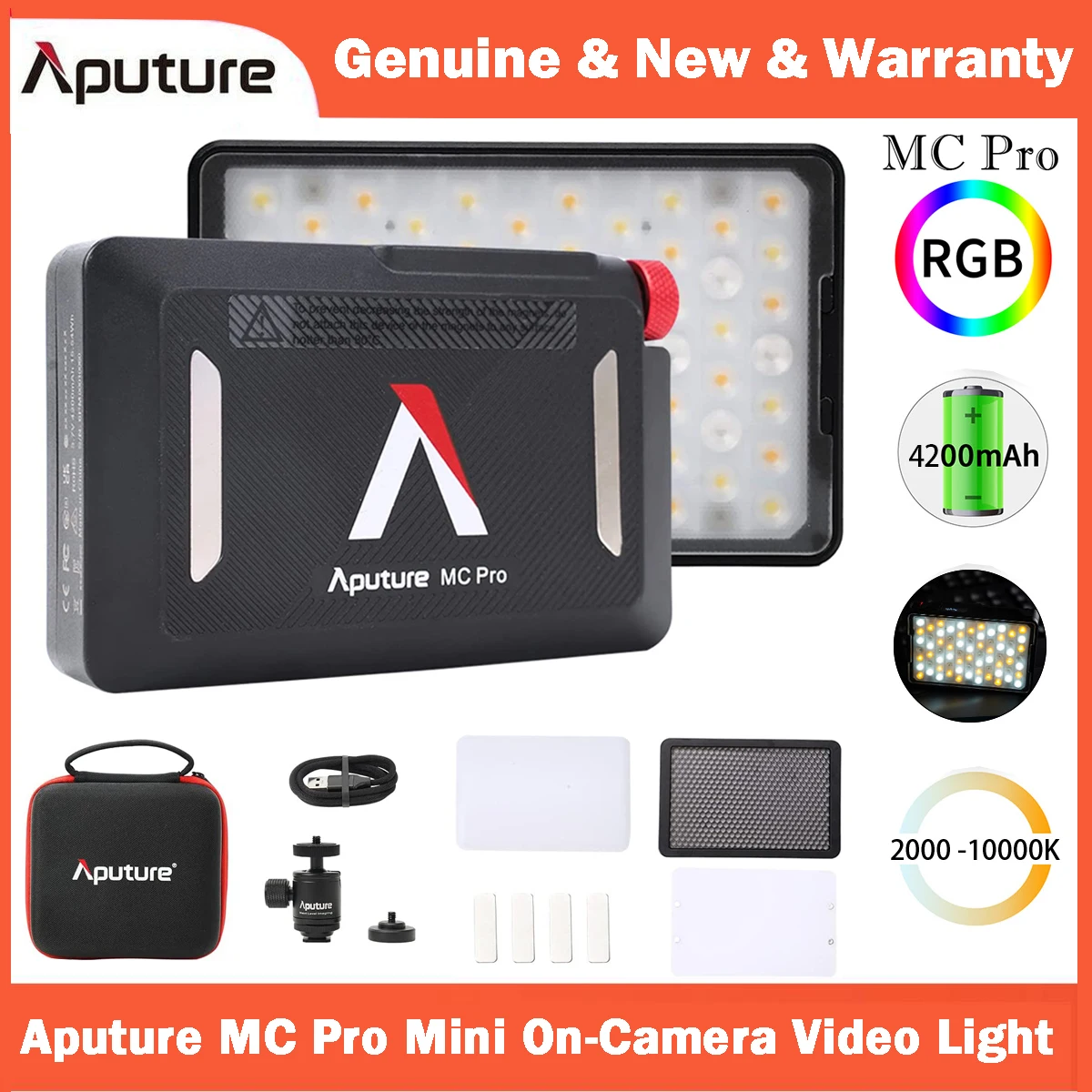 Aputure MC Pro RGBWW LED Video Light Magnetic Attraction Diffuser Photography Lighting 2000K-10000K IP65 for Vlog Photo Studio
Aputure MC Pro RGBWW LED Video Light Magnetic Attraction Diffuser Photography Lighting 2000K-10000K IP65 for Vlog Photo Studio