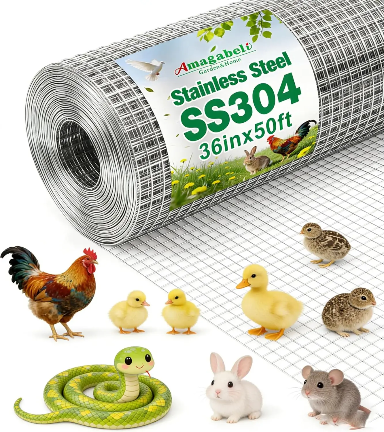 36x50ft 1/2 Inch 18 Gauge Stainless Steel Welded Wire Mesh Fence Roll for Chicken Coop Bird Cage Rodent Proof
36x50ft 1/2 Inch 18 Gauge Stainless Steel Welded Wire Mesh Fence Roll for Chicken Coop Bird Cage Rodent Proof