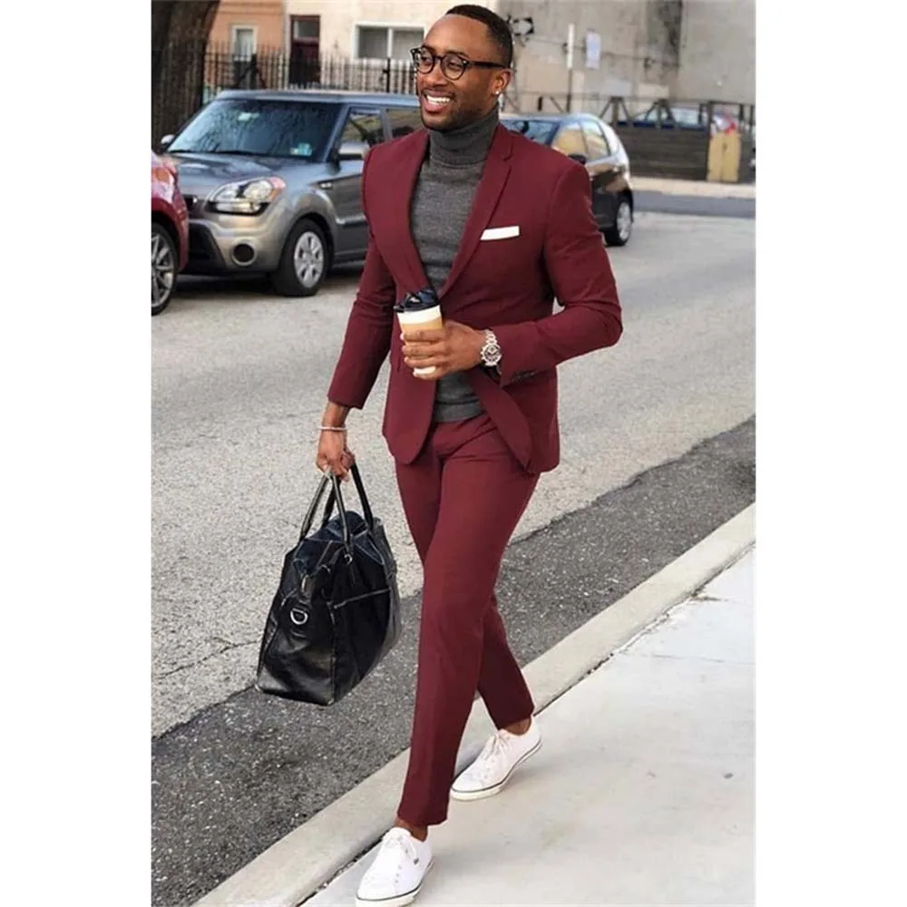 Burgundy One Button Slim Fit Men Suits Chic Notch Lapel Skinny Outfit Prom Party Business 2 Piece Jacket Pants Set Male Clothing
Burgundy One Button Slim Fit Men Suits Chic Notch Lapel Skinny Outfit Prom Party Business 2 Piece Jacket Pants Set Male Clothing