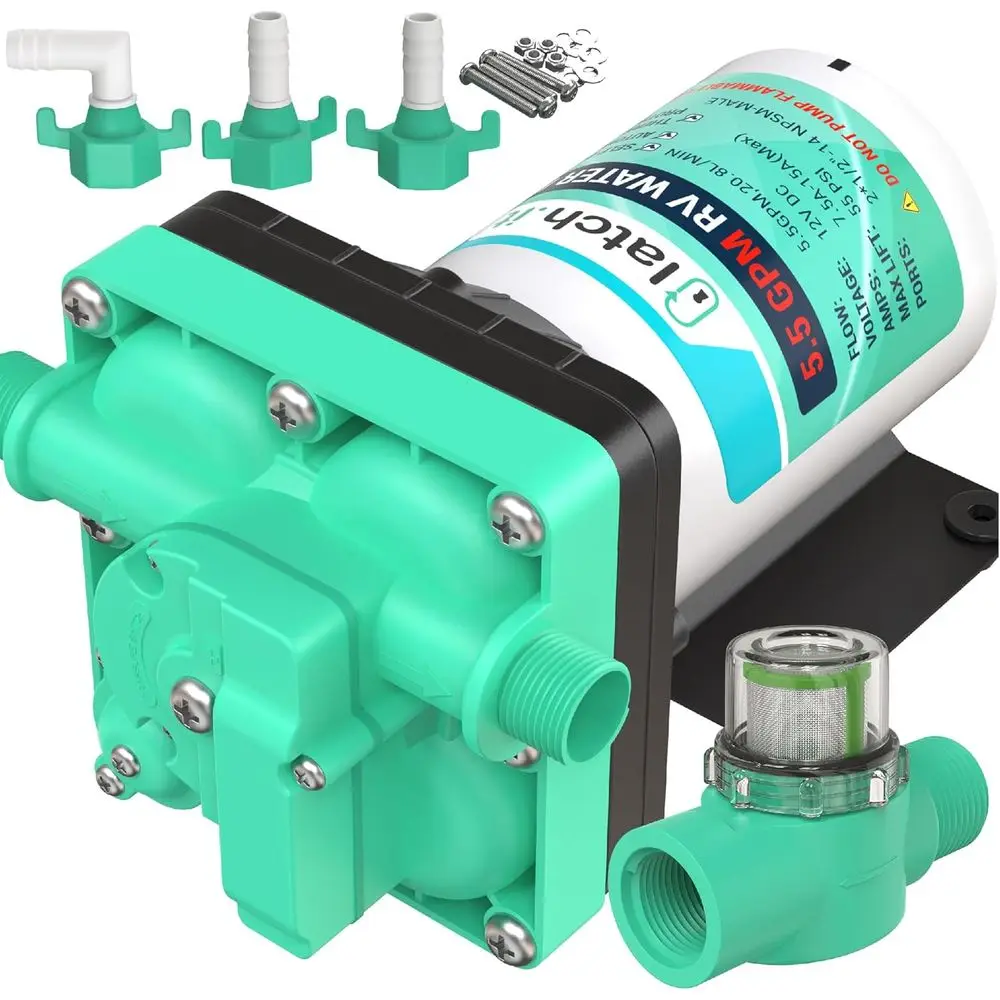 RV Water Pump 12V | 5.5 GPM 50 PSI Camper Water Pump | 7 Ampere 12V WaterPump | Self Priming 12Volt WaterPump with Pressure Swit
RV Water Pump 12V | 5.5 GPM 50 PSI Camper Water Pump | 7 Ampere 12V WaterPump | Self Priming 12Volt WaterPump with Pressure Swit