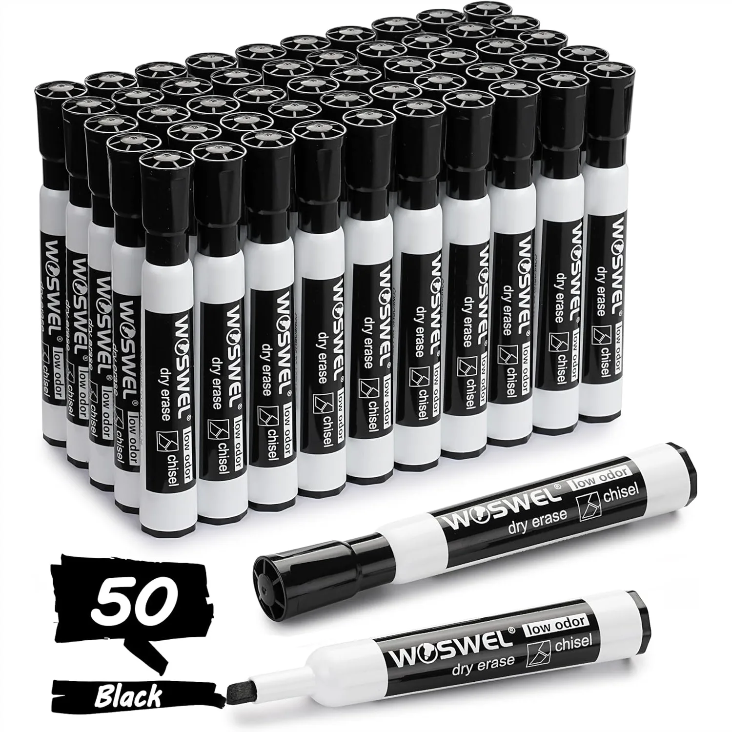 50 Black Dry Erase Markers Bulk, Chisel Tip Whiteboard Markers, Low Odor Thick Markers for Teachers Classroom Office Home Use
50 Black Dry Erase Markers Bulk, Chisel Tip Whiteboard Markers, Low Odor Thick Markers for Teachers Classroom Office Home Use
