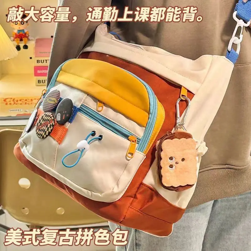Retro Color-Block Canvas Tote: Spacious Middle-to-College Crossbody w/ Top Handle - Vintage Study-Ready Book Carrier
Retro Color-Block Canvas Tote: Spacious Middle-to-College Crossbody w/ Top Handle - Vintage Study-Ready Book Carrier