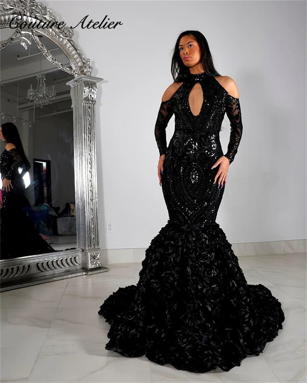 Black Ruched Flowers Train Sequined Lace Prom Dress Evening Elegant Celebrity Sexy Cut Out Formal Occasion Dresses Customized
Black Ruched Flowers Train Sequined Lace Prom Dress Evening Elegant Celebrity Sexy Cut Out Formal Occasion Dresses Customized