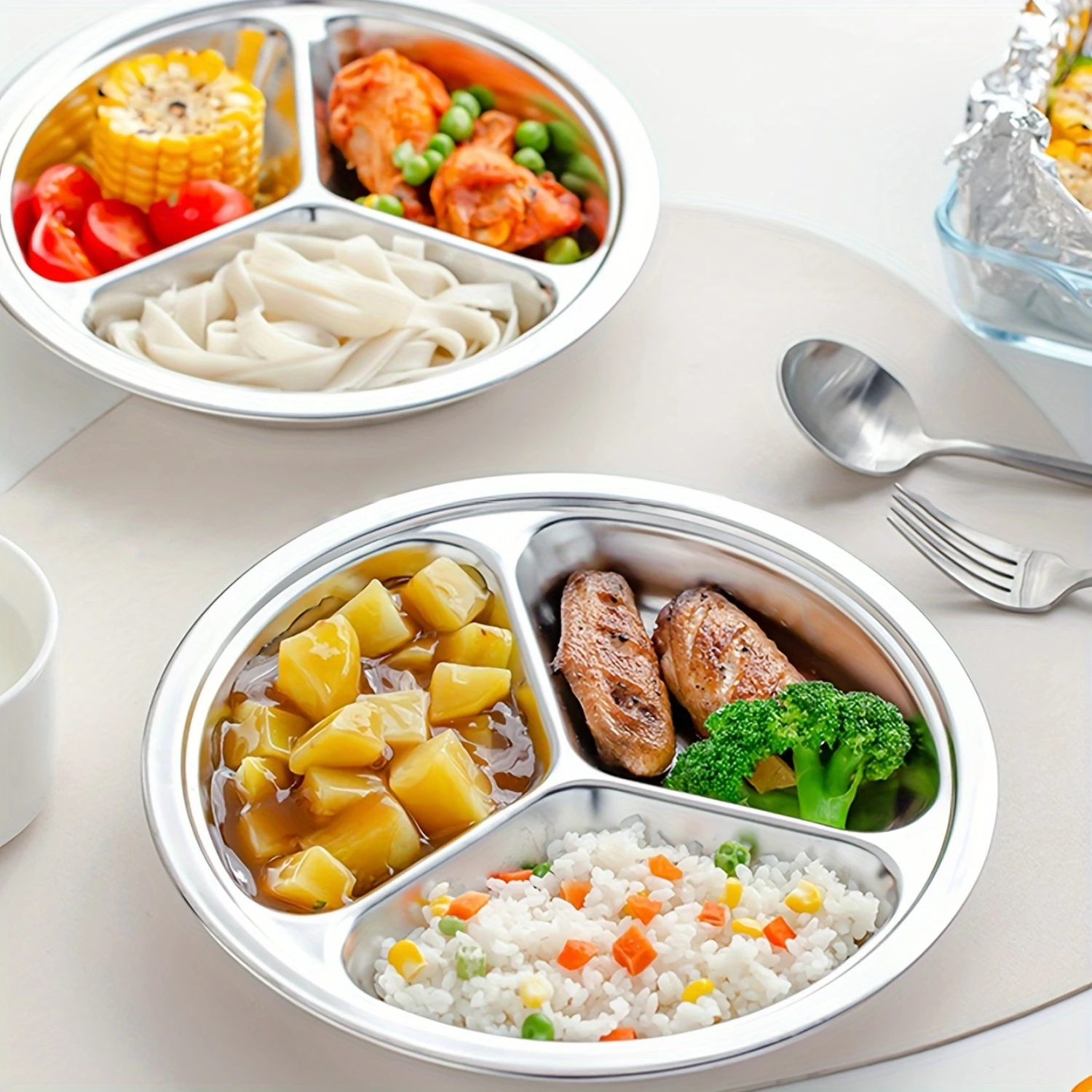 Stainless Steel Round Divided Dinner Plate - 3-Compartment, Food-Safe For & Restaurant Use
Stainless Steel Round Divided Dinner Plate - 3-Compartment, Food-Safe For & Restaurant Use