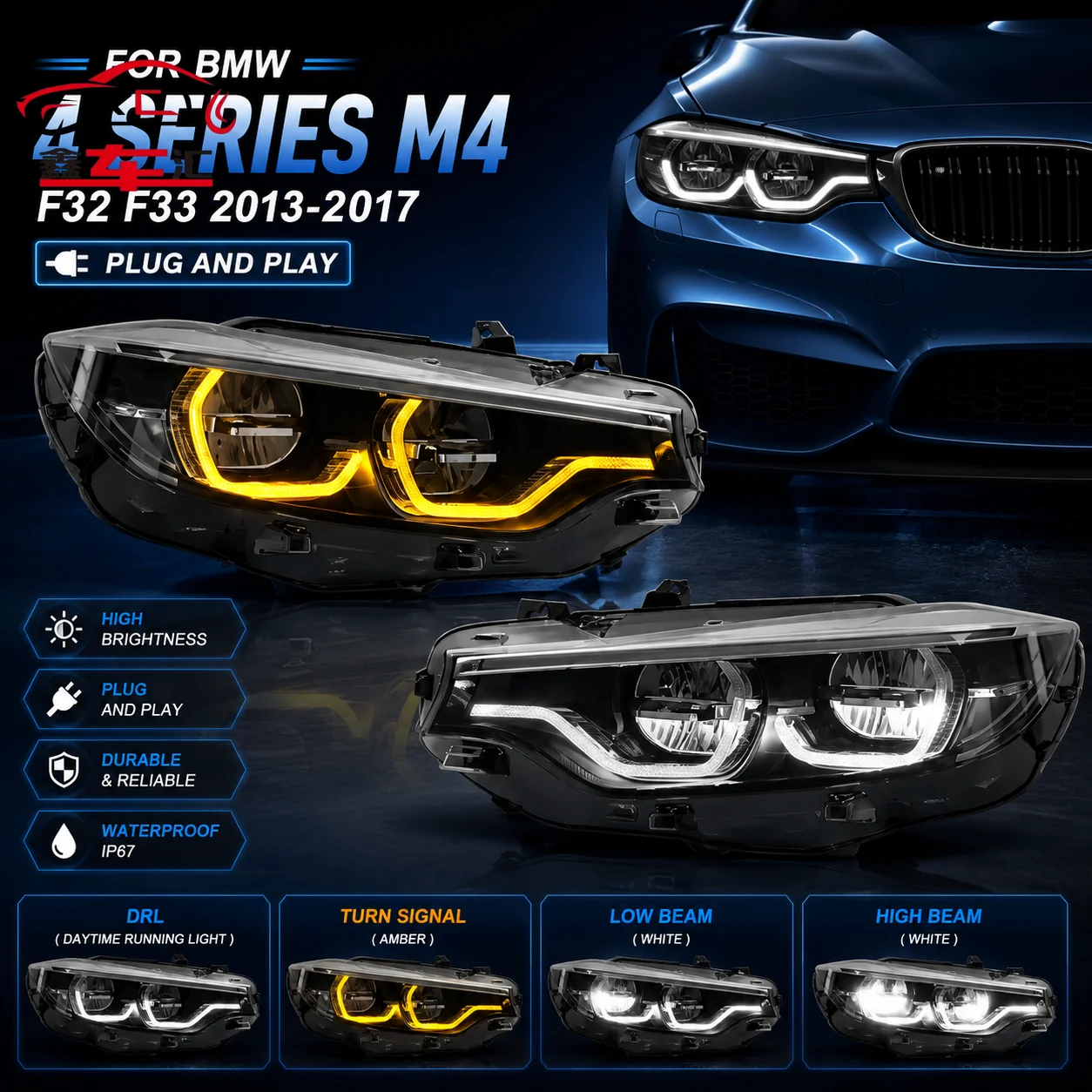 Car DRL LED Headlight Light Assemblies For BMW 4 Series M4 F32 F33 2013-2017 Auto Fog DRL Brake Turn Signal Lamp Plug and
Car DRL LED Headlight Light Assemblies For BMW 4 Series M4 F32 F33 2013-2017 Auto Fog DRL Brake Turn Signal Lamp Plug and