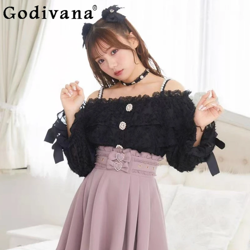 Japanese Sweet Girls Black and White Off-Shoulder Shirt Autumn Winter Women's Slim Long Sleeve Large Size Blouses Lolita Tops
Japanese Sweet Girls Black and White Off-Shoulder Shirt Autumn Winter Women's Slim Long Sleeve Large Size Blouses Lolita Tops