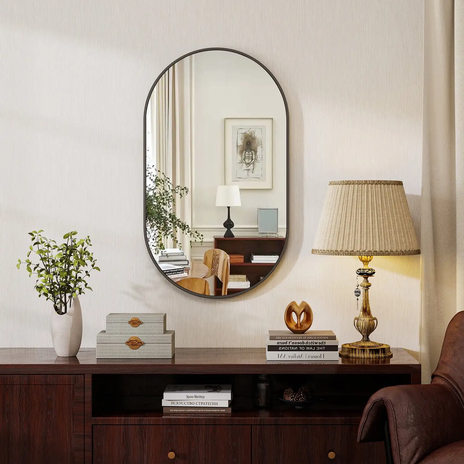 36" x 24.2" Oval Bathroom Mirror Wall Mounted Mirror with Durable Frame, Black
36" x 24.2" Oval Bathroom Mirror Wall Mounted Mirror with Durable Frame, Black