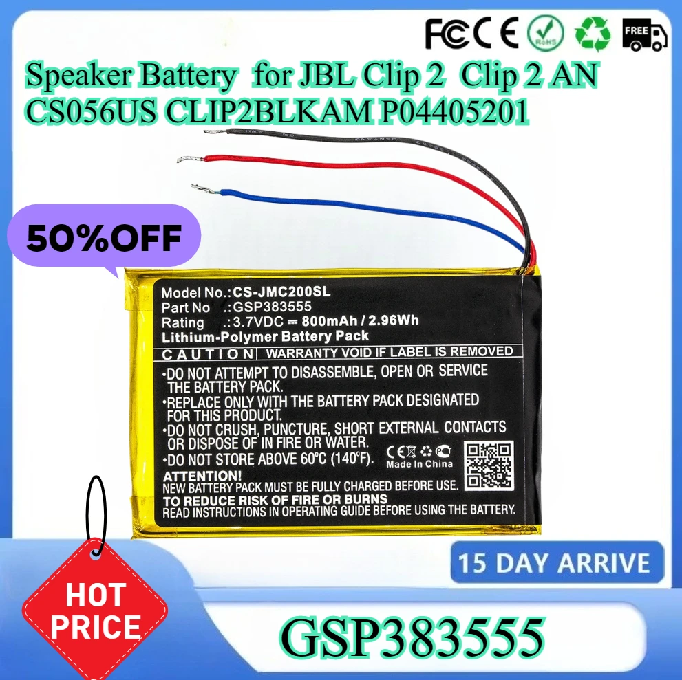 800mAh Speaker Battery GSP383555 for JBL Clip 2 Clip 2 AN CS056US CLIP2BLKAM P04405201 High Qualty Baterias
800mAh Speaker Battery GSP383555 for JBL Clip 2 Clip 2 AN CS056US CLIP2BLKAM P04405201 High Qualty Baterias