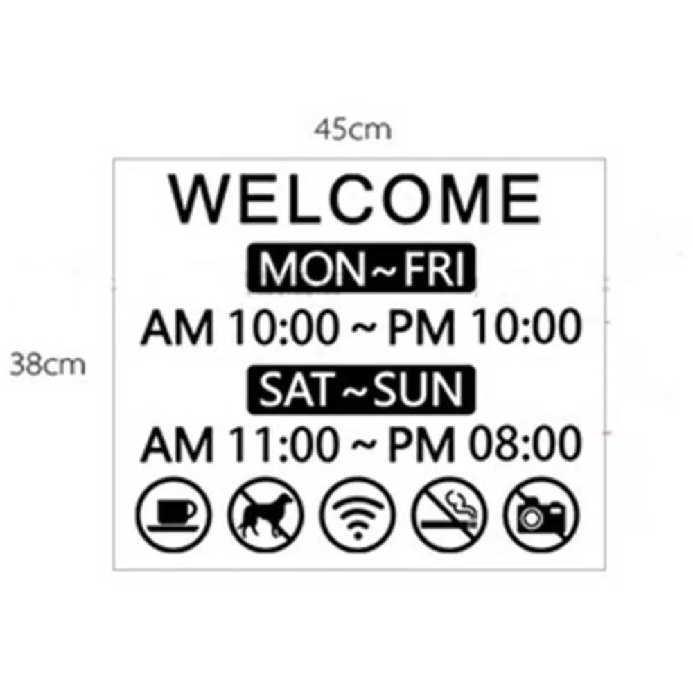 38*45cm Store Shop Glass Window Door Service Sign Sticker Adhesive Warning Poster Welcome Business Time Sign Poster Wall Sticker
38*45cm Store Shop Glass Window Door Service Sign Sticker Adhesive Warning Poster Welcome Business Time Sign Poster Wall Sticker