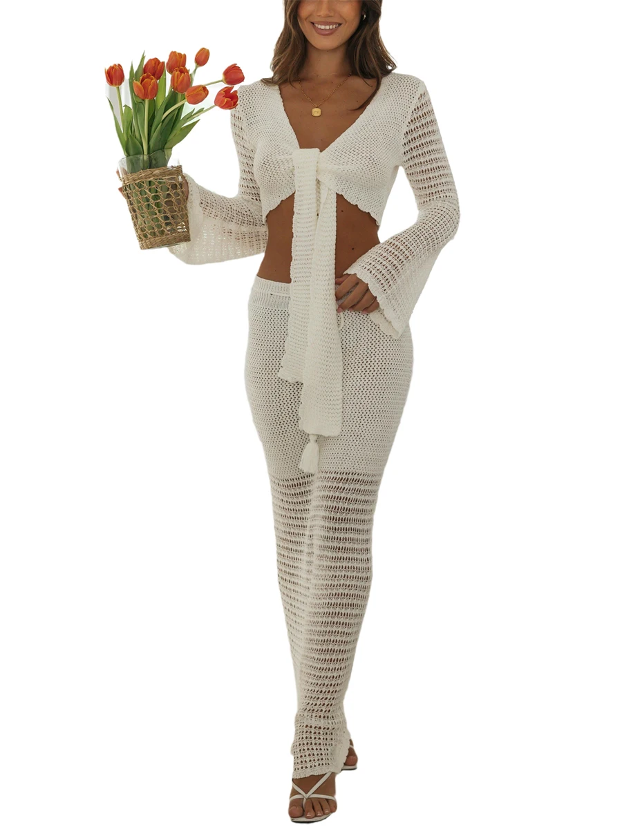 Women Spring Fall Knit Skirt Sets Outfits Solid Color Cutout Tie Knot Long Sleeve Knit Crop Tops Long Skirt 2 Pieces Clothes Set
Women Spring Fall Knit Skirt Sets Outfits Solid Color Cutout Tie Knot Long Sleeve Knit Crop Tops Long Skirt 2 Pieces Clothes Set