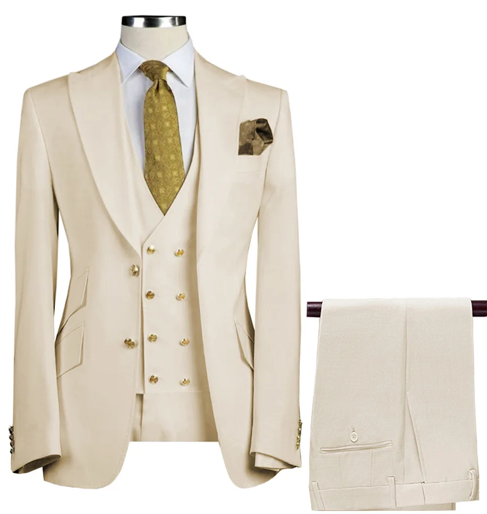 Men's Suit Beige Slim 3 Pieces Fit Business Banquet Dress Wedding Groom Suit Jacket Vest With Pants Costume Homme
Men's Suit Beige Slim 3 Pieces Fit Business Banquet Dress Wedding Groom Suit Jacket Vest With Pants Costume Homme