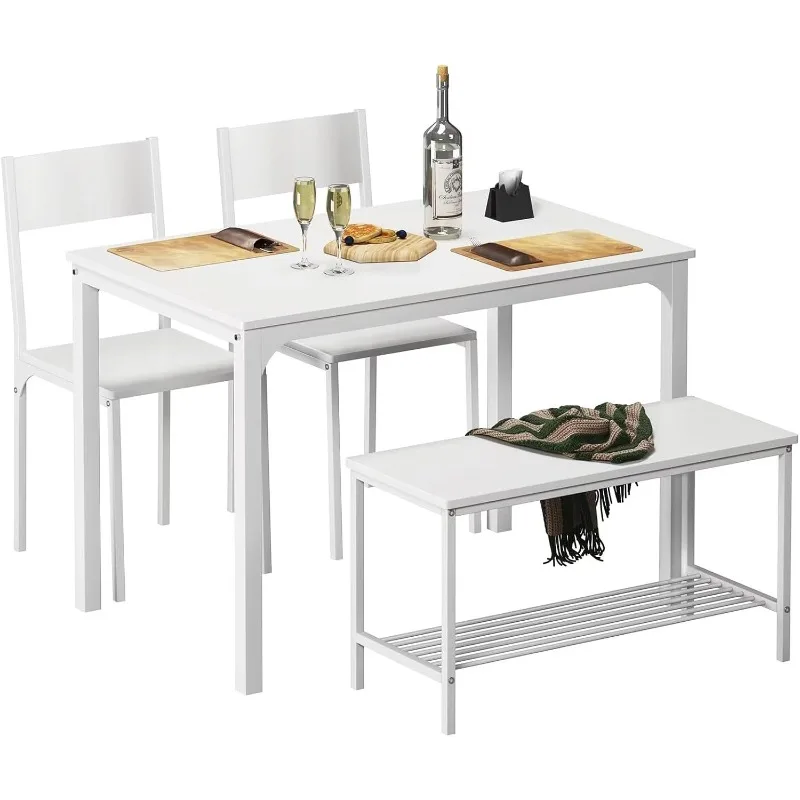 Dining Table Set for 4,Kitchen Table with Bench and Chairs,Wooden Table Top with Metal Legs for Breakfast in Living Room
Dining Table Set for 4,Kitchen Table with Bench and Chairs,Wooden Table Top with Metal Legs for Breakfast in Living Room