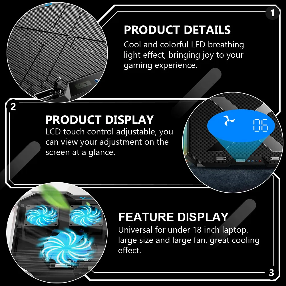 Rgb Laptop Cooler Cooling Pad Large Fan Adjustable 7-Angle Stand LCD Touch Screen Gaming Ventilated Support for Inch
Rgb Laptop Cooler Cooling Pad Large Fan Adjustable 7-Angle Stand LCD Touch Screen Gaming Ventilated Support for Inch